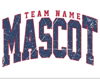 Custom Mascot PNG, Team Name School Spirit Sublimation, Retro Varsity Distressed Letters, Personalized Sports Team Pride, Custom Team PNG