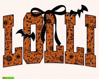 Lolli PNG, Floral Toile Halloween PNG, Grandma Shirt Design Cute Spooky, Fall Season Printable Gift for Nana, Halloween Family Matching PNG