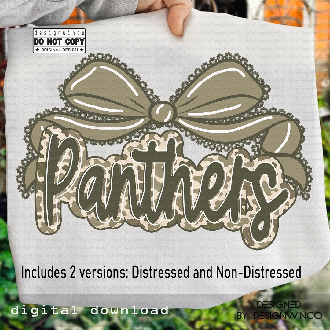 Panthers Mascot PNG, Retro Camo Lace Bow Script Letters, Coquette ...