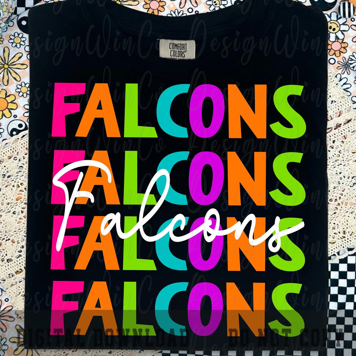 Falcons PNG, Bright Falcons Mascot Sublimation Design, Retro Stacked ...