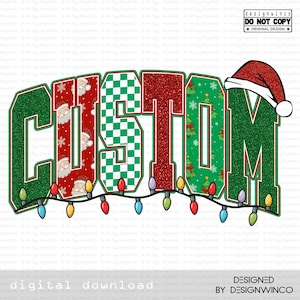 Custom Mascot Christmas PNG, Editable Team Name Sublimation, Red Green Glitter Varsity Design, Holiday School Spirit Game Day Shirt