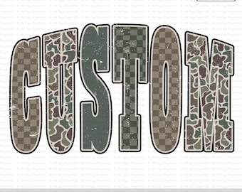 Custom Mascot PNG, Checkered Camo Letters PNG, Personalized Team Name Retro Distressed Design, School Spirit Game Day Sublimation PNG