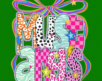 Mustangs Mascot Coquette Bow PNG, Funky Checkered Floral Letters PNG, Preppy School Spirit PNG, Game Day Png, Cute Fun Trending Png