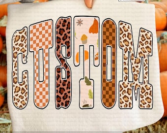 Custom Mascot PNG, Retro Leopard Checkered Fall Letters, Personalized School Spirit Sublimation, Game Day Custom Text PNG, Cheer Shirt PNG