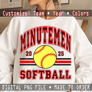 Custom Softball Team PNG, Personalized School Mascot Name PNG, Varsity Spirit Shirt Design, Editable Softball Sublimation PNG for Game Day