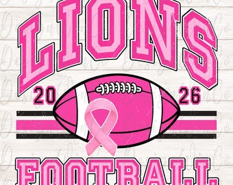 Pink Out Lions PNG, Breast Cancer Awareness PNG, Football Pink Out PNG, Lions Pink Out Shirt Png, Retro Png, Lions Football Png