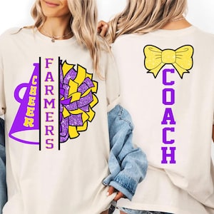Acclamation personnalisée PNG, pom-pom girl PNG, pom-pom girl devant dos PNG, Cheer Mom Png, pompons Png, mégaphone Png, conception de chemise personnalisée Cheer