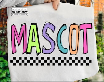 Custom Mascot Name PNG, Preppy Checkered School Spirit Cheer Shirt Design, Rainbow Letter Team PNG, Personalized Shirt PNG, Digital Download