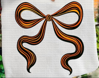 Halloween Bow PNG, Coquette Ghost Bow Clipart, Orange Striped Bow PNG, Cute Spooky Sublimation for Halloween Shirt Design