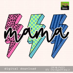 Trendy Mama PNG Leopard Checker Neon Buchstaben Sublimation, Neon Mama Png, Blitz Mutterschaft, helles Mama Design