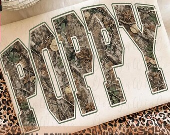 Poppy PNG, Camo Poppy Grandpa Shirt PNG, Hunting Grandpa Sublimation Design, Distressed Varsity Digital Download