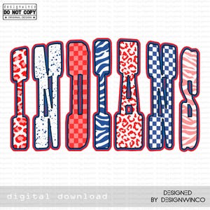 Indians Mascot PNG, School Spirit Wear Sublimation, Neon Checkerboard Leopard Zebra PNG, Team Pride Game Day Shirt Design, Digital Download