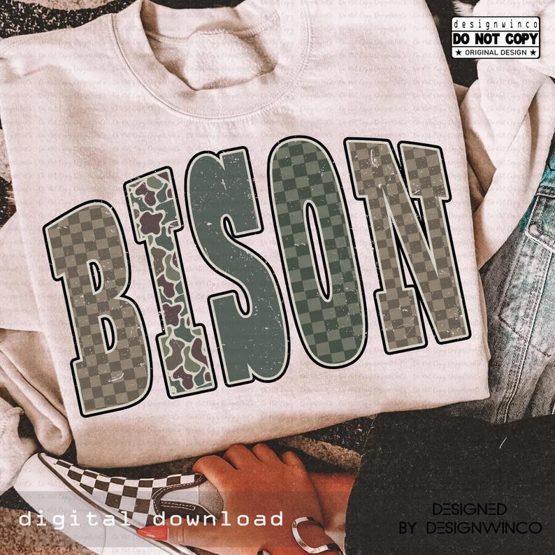 Bison PNG, Camo Mascot Design, Distressed Varsity Team Spirit ...