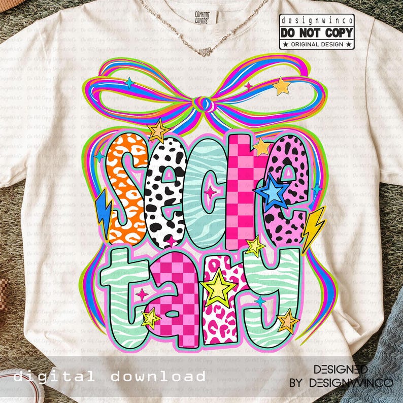 Secretary PNG, Checkered Letters With Leopard Print and Bow, Cute ...