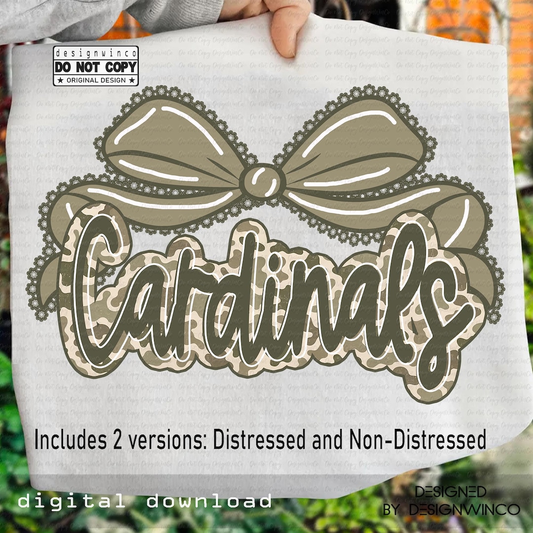 Cardinals Mascot PNG, Retro Camo Lace Bow Script Letters, Coquette ...