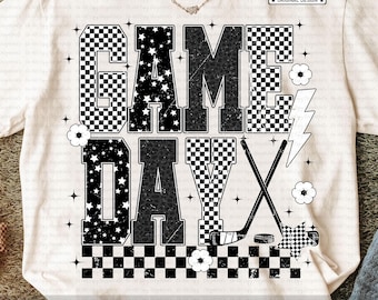 Retro Spieltag Hockey PNG, Schachbrett Hockey Png, Hockey-Shirt-Design, Sport Mutter PNG, Winter Hockey Sublimation, Teamgeist