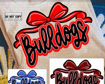 Bulldogs Mascot PNG, Coquette Bow Sublimation PNG, School Spirit Wear PNG, Cheer Team Pride Design, Cute Shirt Design for Girls' Game Day