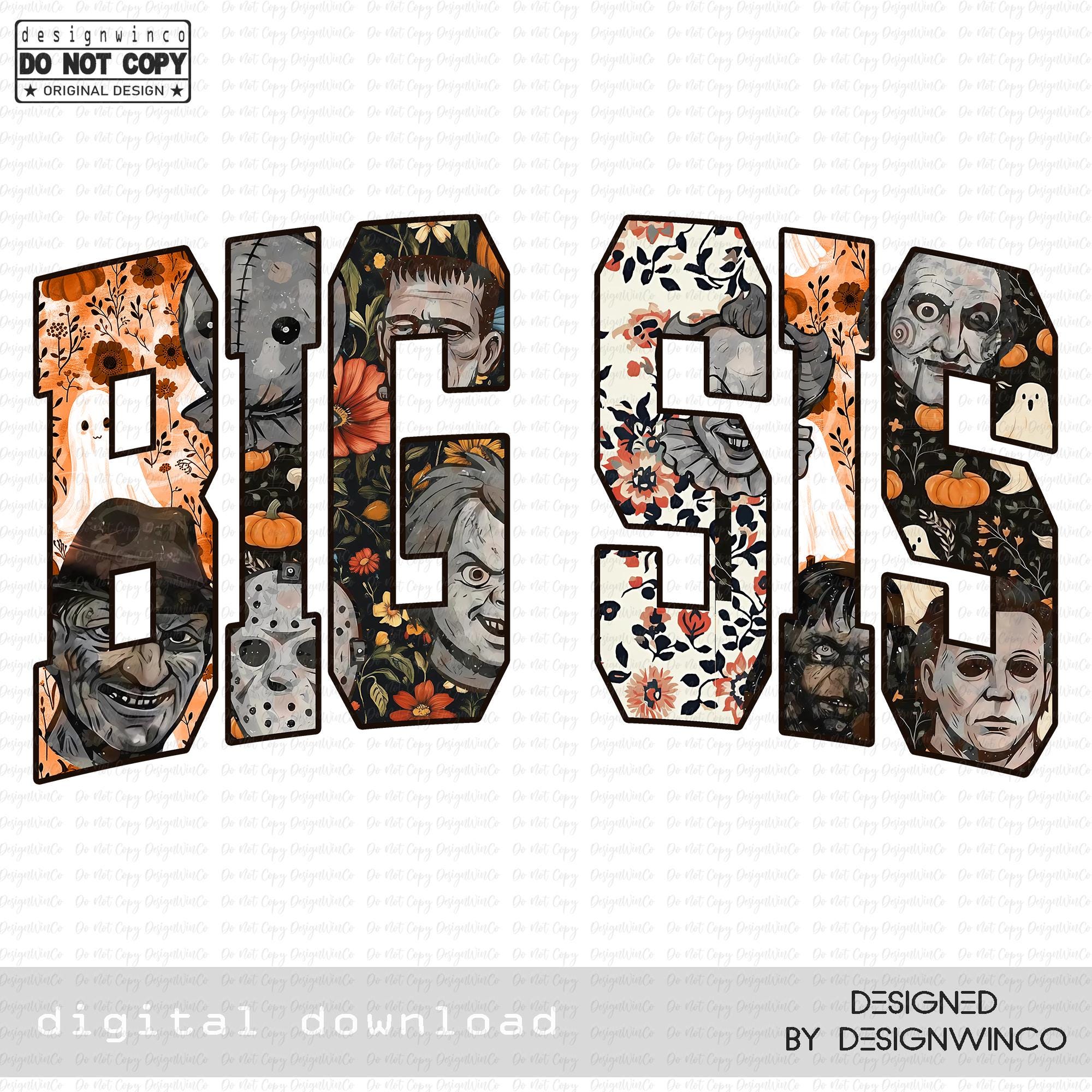 Big Sis PNG, Horror Movie Characters Floral Pumpkin Bow Design, Spooky ...