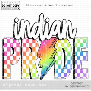 Indian Pride PNG, Checkered Indians PNG, Retro Sublimation Lightning Bolt Design, Game Day PNG, Indians Shirt, Neon Mascot Png