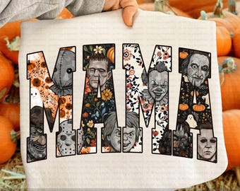 Mama Halloween PNG, Horror Charaktere Sublimation PNG, Gruseliger süßer gruseliger Saison Design, lustiger Gruselfilm Mama Shirt Design, Halloween Png