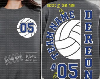 Custom Volleyball PNG, Mascot Team Name PNG, Jersey Number Varsity Design, Personalized Spirit Shirt Sublimation for Player or Team Mom