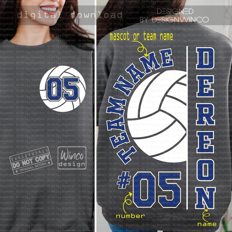 Deron Name Custom Volleyball PNG, Mascot Team Name PNG, Jersey Number Varsity ...