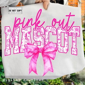 Pink Out Mascot PNG, Breast Cancer Awareness PNG, Custom School Spirit Design, Varsity Bow Sublimation PNG, Pink Out Game Day Shirt Png