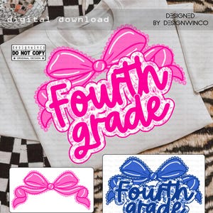 Fourth Grade PNG, 4th Grade Coquette Bow PNG, Girly Fourth Grade Shirt Design, Pink Lace Floral Toile Digital Download, Back to School Png
