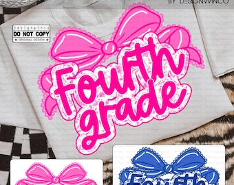 Quarta série PNG, Laço de coquete da 4ª série PNG, Design de camisa feminina da quarta série, Download digital de tecido floral de renda rosa, Volta às aulas PNG