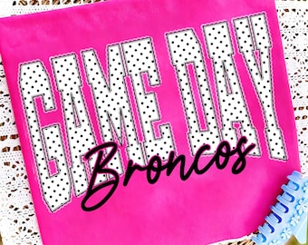 Broncos PNG, Game Day Polka Dot Varsity School Spirit Design, Team Mascot Sublimation Shirt PNG