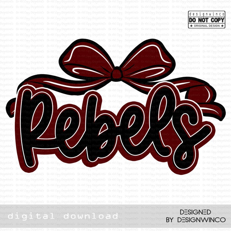 Rebels Script Logo Rebels PNG, Retro Coquette Bow Mascot PNG, School Spirit Script Letters ...