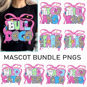 Preppy Mascot Bundle PNG, Neon Lightning Bolt Mascot PNG, Checkered Coquette Bow Spirit PNG, Cheer Game Day Shirt Design, Digital Download