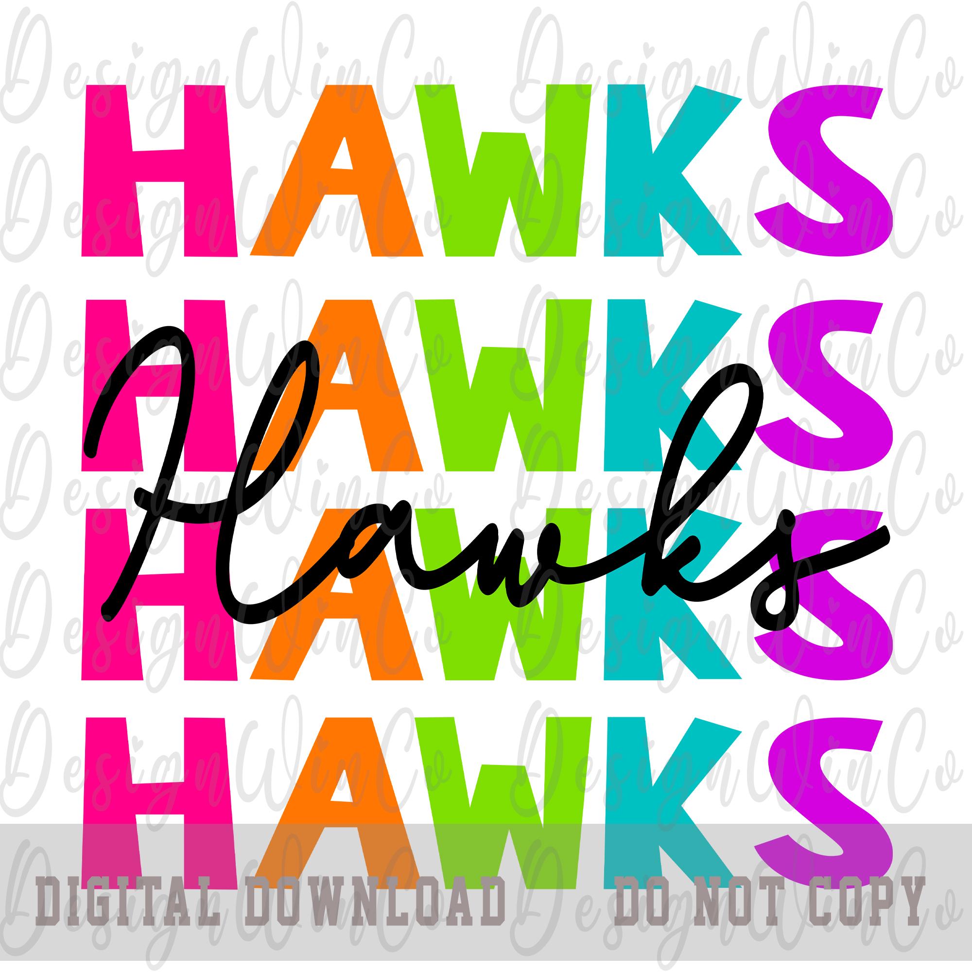 Hawk In Script Hawks PNG, Bright Hawks Mascot Sublimation Design, Retro Stacked ...
