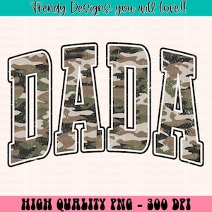 DADA PNG, Letras de camuflaje PNG, Diseño de camiseta para papá, Estilo militar retro para camiseta, Regalo para el Día del Padre de los niños, Descarga instantánea