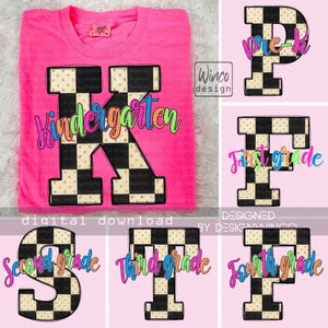 Preppy Back to School PNG Bundle, Checkered Glitter Neon Grade PNG, Kindergarten Pre-K 1st 2nd 3rd 4th Grades,Hand Drawn Teacher Sublimation
