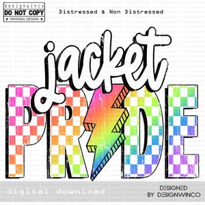 Jacket Pride PNG, Checkered Jackets PNG, Retro Sublimation Lightning Bolt Design, Game Day PNG, Jackets Shirt, Neon Mascot Png