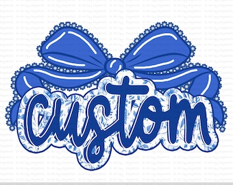 Preppy Custom Mascot Name PNG, Floral Toile Coquette Bow Design, Lace Bow Shirt PNG, Girly Y2K Personalized Sublimation, Script Font Digital