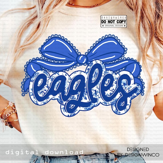 Eagles Mascot PNG, Floral Toile Lace Bow PNG, Preppy Coquette School Spirit Game Day Shirt Design, Cheer PNG Digital Download