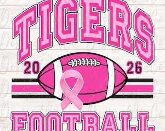 Pink Out Tigers PNG, Breast Cancer Awareness PNG, Football Pink Out PNG, Tigers Pink Out Shirt Png, Retro Png, Tigers Football Png