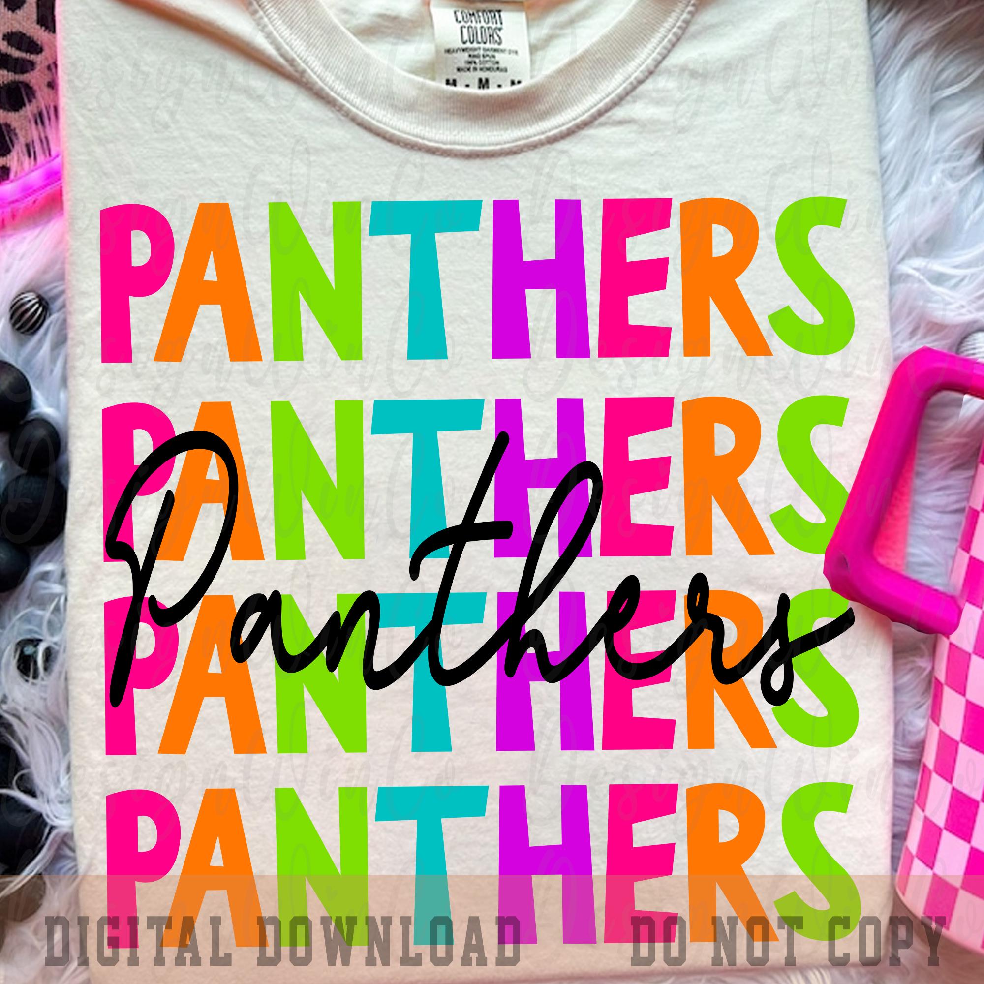 Panthers PNG, Bright Panthers Mascot Sublimation Design, Retro Stacked ...