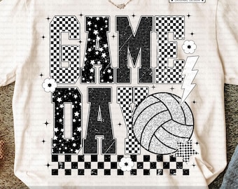 Retro-Spieltag-Volleyball PNG, Schachbrett-Volleyball-PNG, Volleyball-Shirt-Design, Sport-Mama PNG, Vintage-Herbst-Volleyball-PNG-Teamgeist