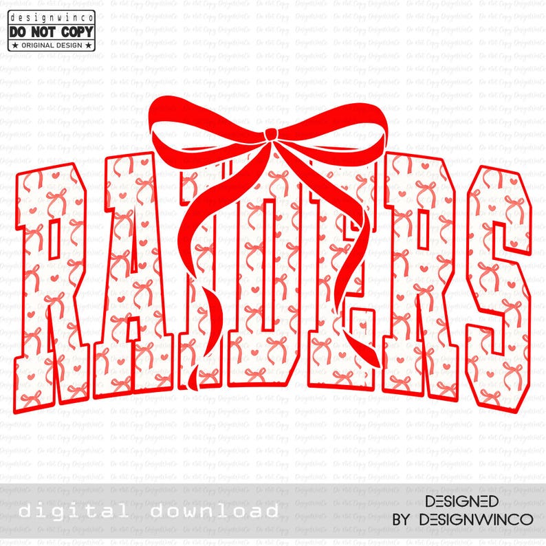 Raiders Mascot PNG, School Spirit Wear Sublimation PNG, Coquette Bow ...