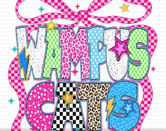 Gatos Wampus PNG, Lazo de leopardo a cuadros retro PNG, Diseño de camiseta para el día del juego Coquette Spirit Wear, Sublimación de mascota PNG, Orgullo de equipo PNG