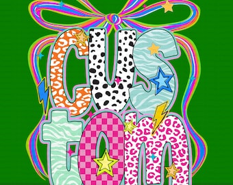 Custom Neon Coquette Bow PNG, Checkered Leopard Floral Letters, Coquette Shirt Design, Girly Sublimation File, Personalized PNG for Shirts