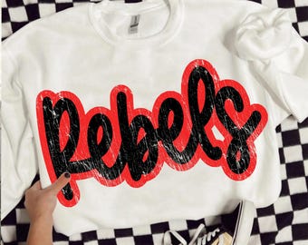 Custom Mascot and Color Rebels PNG, Retro Grunge School Spirit PNG, Game Day Sublimation Design,Digital Download Shirt for Fans and Teachers