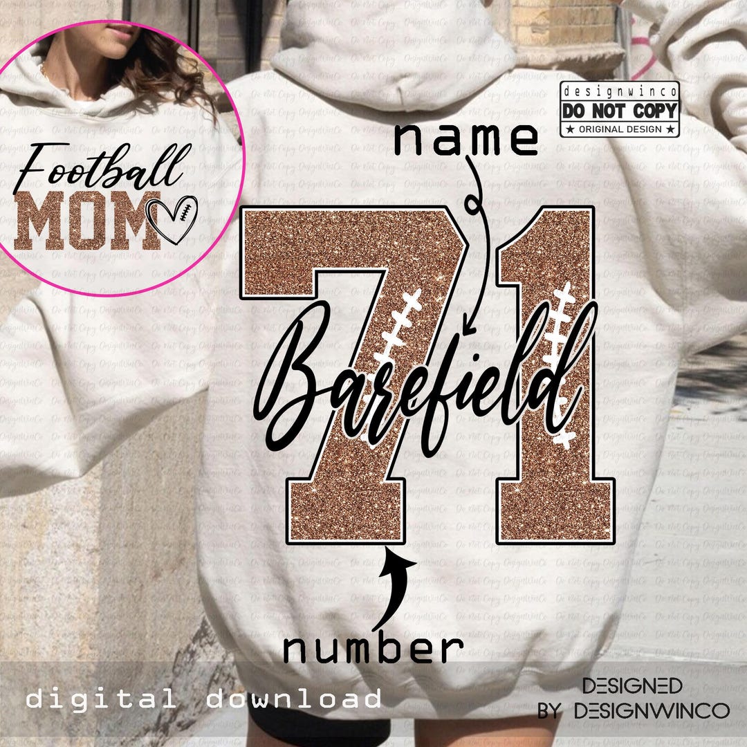 Personalized Football Mom PNG, Custom Name and Jersey Number Shirt ...