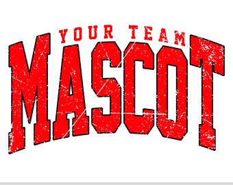 Custom Mascot PNG, Personalized School Spirit Sublimation, Retro Varsity Team Distressed Sports Mascot Design, Custom Team Name PNG