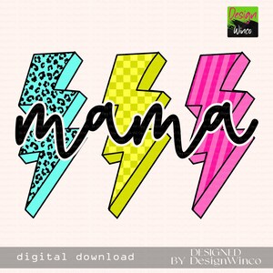 Blitz Leopard Checker Mama PNG, Neon Mama Png, Blitz Mutterschaft Digital, Coole Mama Shirt Designs Frauen, helles Mama Design