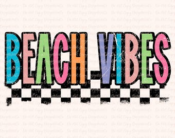 Beach Vibes PNG Checkered Summer Beach Life PNG Neon Trendy Summer Shirt Design Distressed Beach PNG Lake Pool River Png Sunshine Png