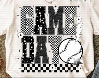 Retro Game Day Baseball PNG, Checkerboard Baseball Png, Game Day Shirt Design, Grunge Baseball Sublimation, Sports Mom PNG, Baseball Season